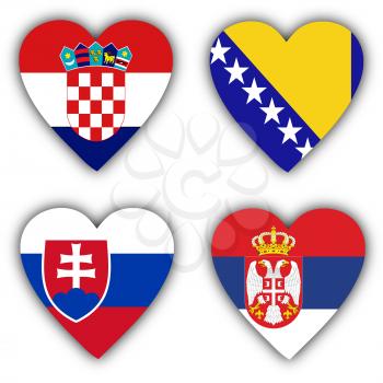 Flags in the shape of a heart, 4 different countries