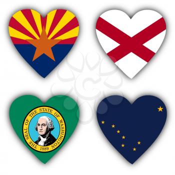 Flags in the shape of a heart, 4 different US states