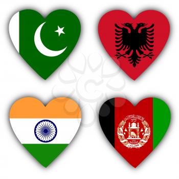 Flags in the shape of a heart, 4 different countries