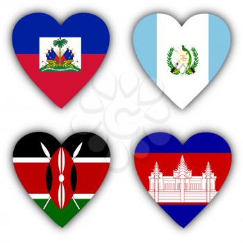 Flags in the shape of a heart, 4 different countries