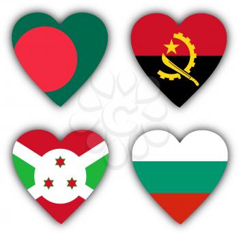 Flags in the shape of a heart, 4 different countries