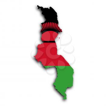 Map of Malawi filled with the national flag