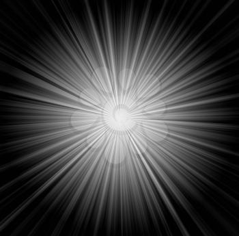 Starburst background, sunbeams going in all directions, black and white