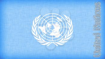 Linen flag of the UN with letters stiched on it