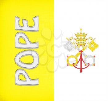 Linen flag of Vatican City with letters stitched on it