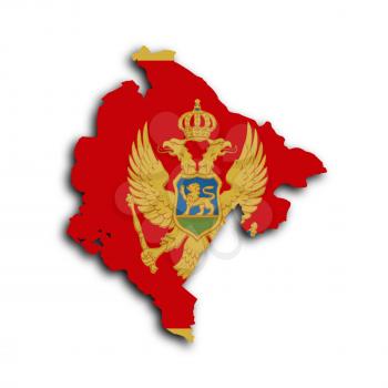 Map of Montenegro, filled with the national flag