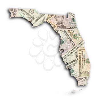 Map of Florida, filled with many dollars