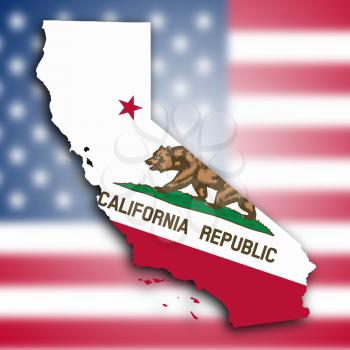 Map of California, filled with the state flag