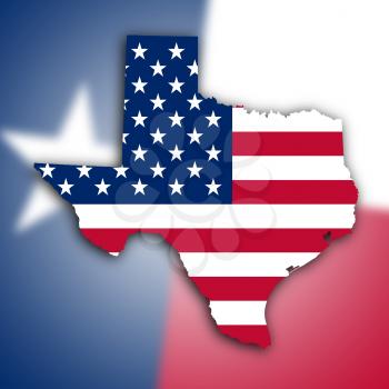 Map of Texas, filled with the national flag