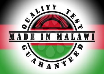 Quality test guaranteed stamp with a national flag inside, Malawi