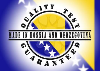 Quality test guaranteed stamp with a national flag inside, Bosnia and Herzegovina