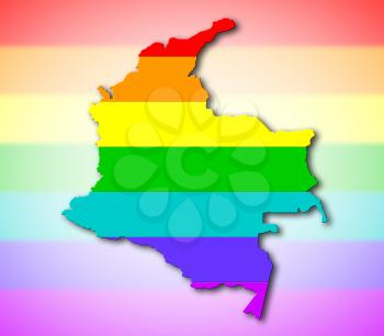 Colombia - Map, filled with a rainbow flag pattern