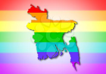 Bangladesh - Map, filled with a rainbow flag pattern