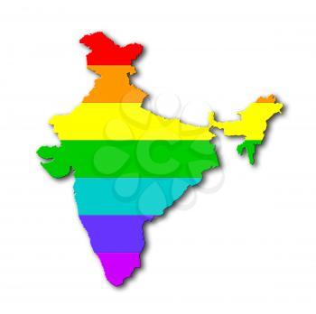 India - Map, filled with a rainbow flag pattern