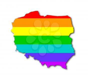 Poland - Map, filled with a rainbow flag pattern