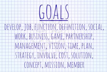 Goals word cloud written on a piece of paper