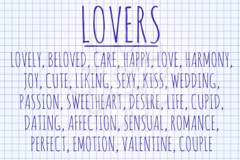 Lovers word cloud written on a piece of paper