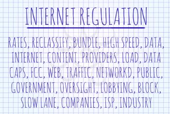 Internet regulation word cloud written on a piece of paper