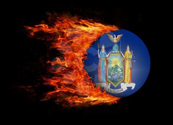 Concept of speed - US state flag with a trail of fire - New York