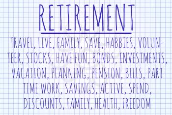 Retirement word cloud written on a piece of paper