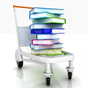 books in cart on a white background