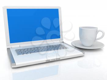 3d cup and a laptop on a white background