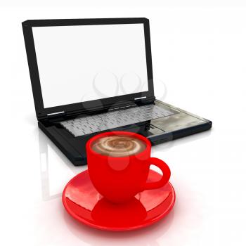 3d cup and a laptop on a white background