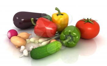 fresh vegetables with green leaves on a white background