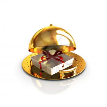 Illustration of a luxury gift on restaurant cloche on a white background