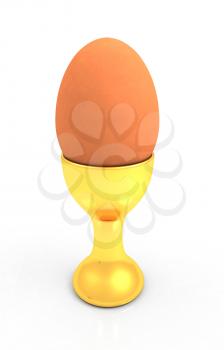 Easter egg on gold egg cups on a white background