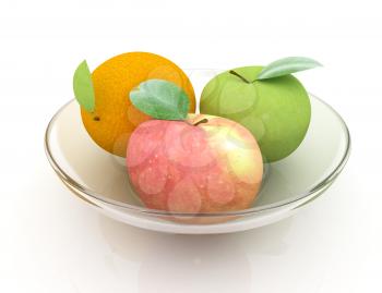 Citrus and apple on a white background