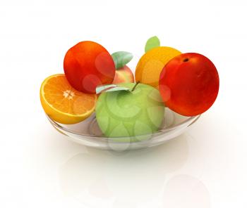 Citrus and apples on a white background