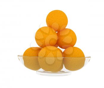 Oranges on a glass plate on a white background