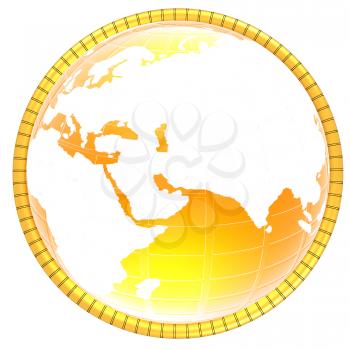 Yellow 3d globe icon with highlights on a white background