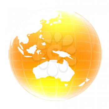 Yellow 3d globe icon with highlights on a white background