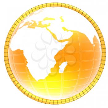 Yellow 3d globe icon with highlights on a white background