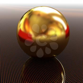 Gold ball on light path to infinity. 3d render 