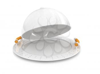 Restaurant cloche with lid on a white background