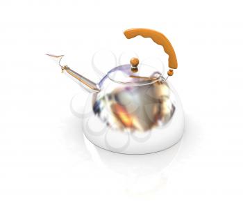 Glossy chrome kettle on a white background