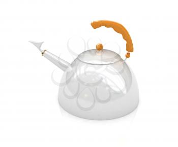 Glossy metall kettle on a white background