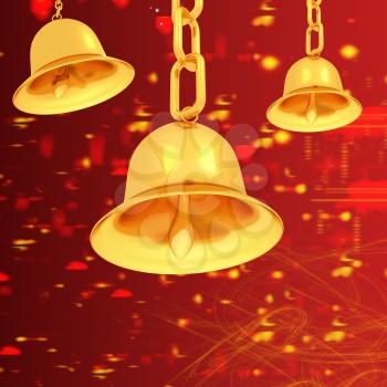 Gold bell on winter or Christmas style background with a wave of stars