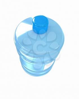 Bottle with clean blue water on a white background