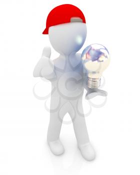 3d man with light bulb on white 