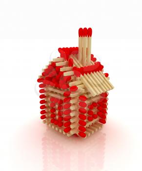 Log house from matches pattern on white 