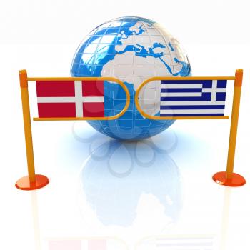 Three-dimensional image of the turnstile and flags of Denmark and Greece on a white background 