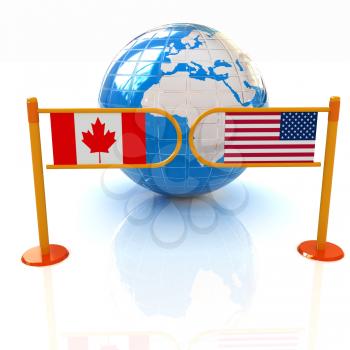 Three-dimensional image of the turnstile and flags of USA and Canada on a white background 