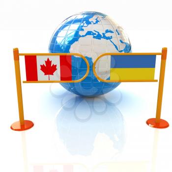 Three-dimensional image of the turnstile and flags of Canada and Ukraine on a white background 