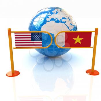 Three-dimensional image of the turnstile and flags of USA and Vietnam on a white background 