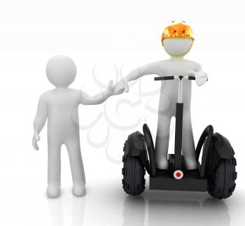 3d people in riding on a personal and ecological transport in helmet and holding hands. Concept of partnership