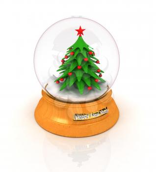 Christmas Snow globe with the falling snow and christmas tree on a white background